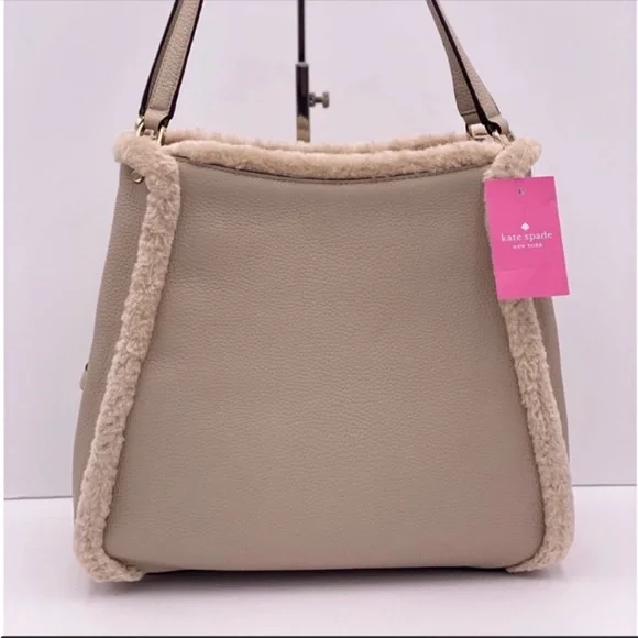 🔥 Kate Spade Leila Medium Triple Compartment Shoulder Bag Faux Shearling New